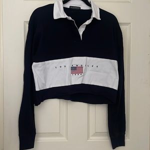 Brandy Melville long sleeve button up crop with Los Angeles 1984 logo